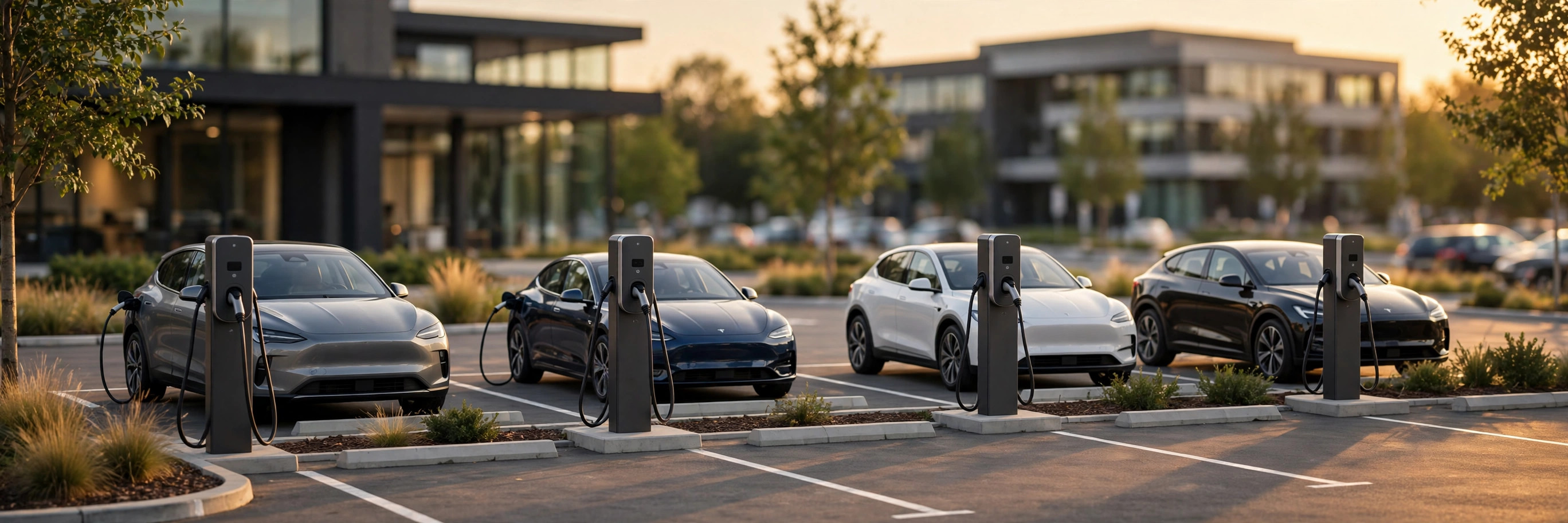 Commercial EV charging stations installed in a business parking lot in Leander, TX